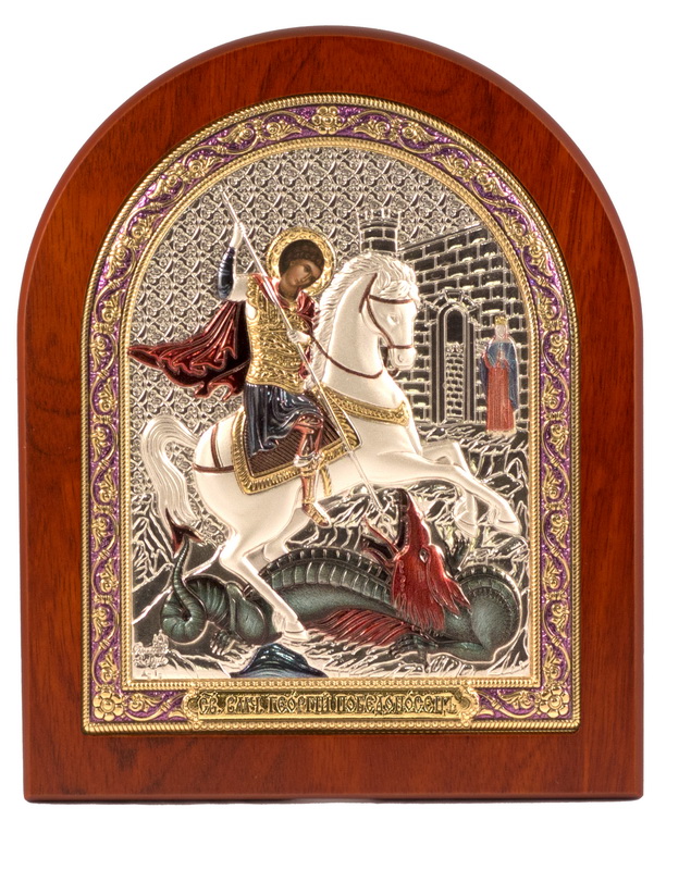 St. George the Victorious - Arch, Painted Silver-Plating, Solid Wood, Uncovered, Unencrusted 3.46x104mm