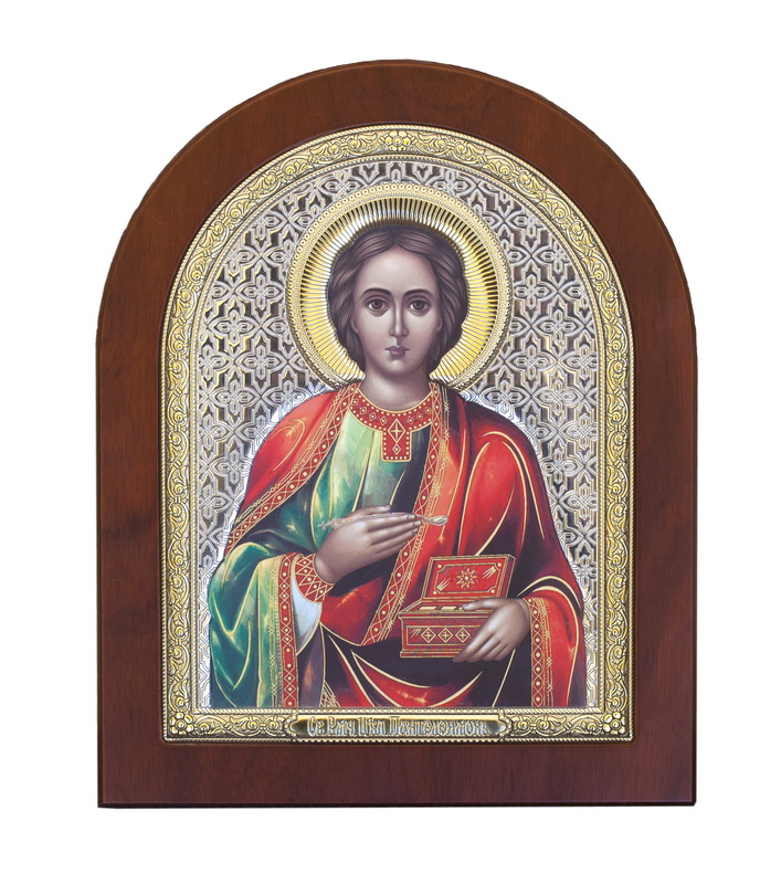 The Holy Great Martyr and Healer St. Panteleimon - Arch, Painted Print, Solid Wood, Uncovered, Unencrusted 5.71x176mm