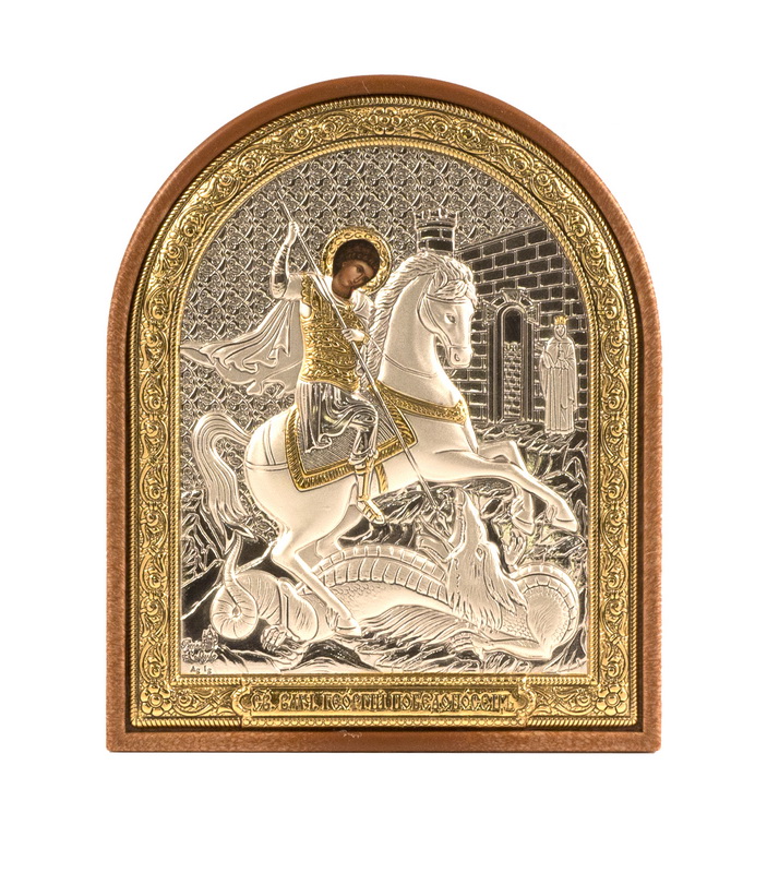 St. George the Victorious - Arch, Painted Print, Silver-Plating, Textured Plastic, Uncovered, Unencrusted 2.56x80mm
