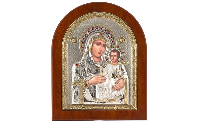 Theotokos the Jerusalemite - Arch, Painted Print, Silver-Plating, Solid Wood, Uncovered, Gem-Encrusted 3.46x104mm