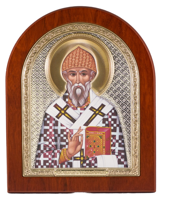 St. Spyridon of Tremithus - Arch, Painted Print, Solid Wood, Uncovered, Gem-Encrusted 3.46x104mm