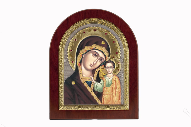 Virgin Mary Kazanskaya - Arch, Painted Print, Solid Wood, Uncovered, Gem-Encrusted 7.64x242mm
