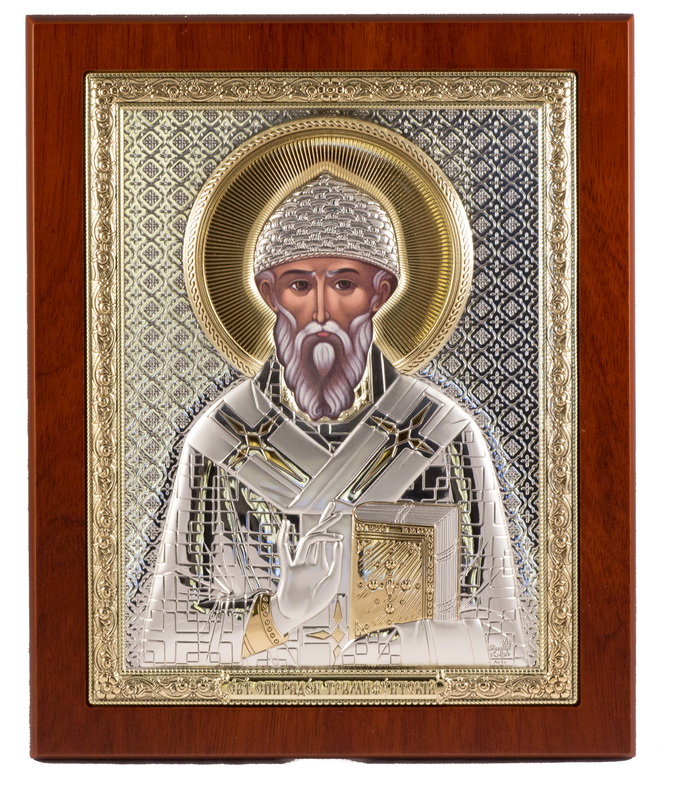St. Spyridon of Tremithus - Rectangular, Painted Print, Silver-Plating, Solid Wood, Uncovered, Unencrusted 7.64x242mm