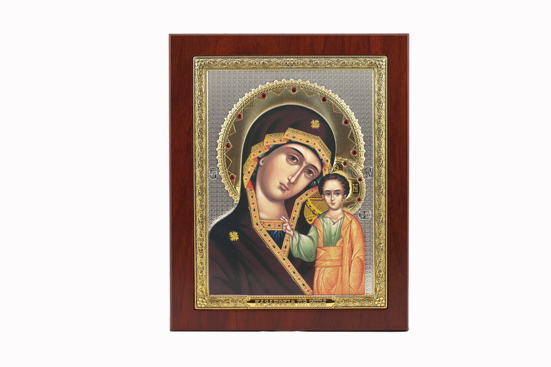 Virgin Mary Kazanskaya - Rectangular, Painted Print, Solid Wood, Uncovered, Gem-Encrusted 5.71x176mm