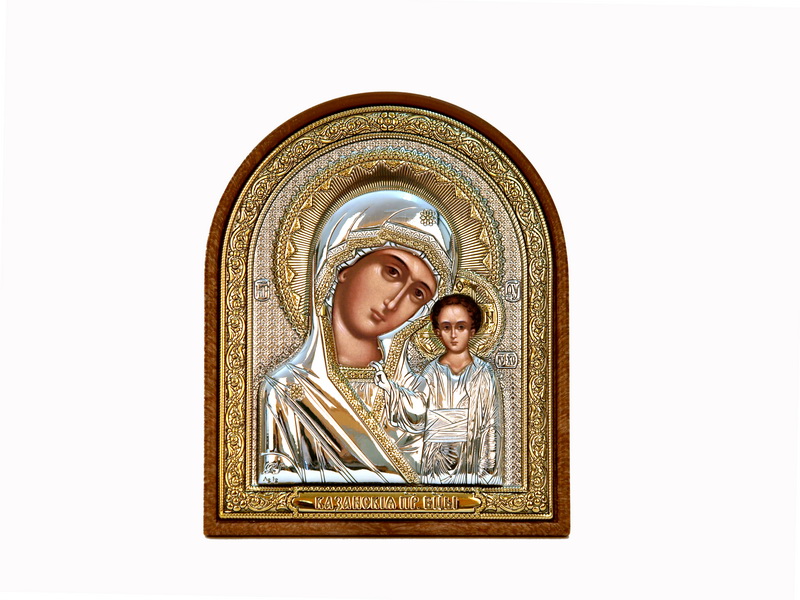 Virgin Mary Kazanskaya - Arch, Painted Print, Silver-Plating, Textured Plastic, Uncovered, Unencrusted 1.85x63mm