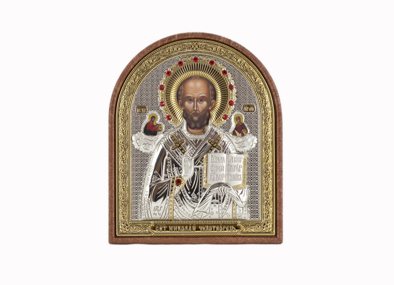 St. Nicholas - Arch, Painted Print, Silver-Plating, Textured Plastic, Uncovered, Gem-Encrusted 2.56x80mm