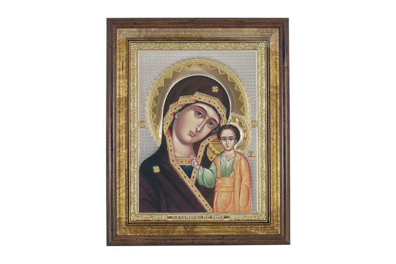 Virgin Mary Kazanskaya - Rectangular, Painted Print, Solid Wood, Under Glass, Unencrusted 7.87x248mm